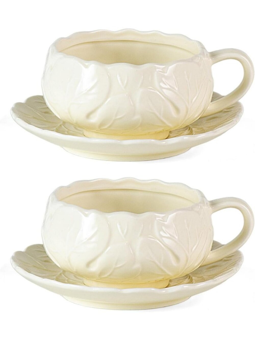 Elegant Porcelain Tea Cups & Saucers Set of 2 - 10 oz Coffee Mugs for Home Use